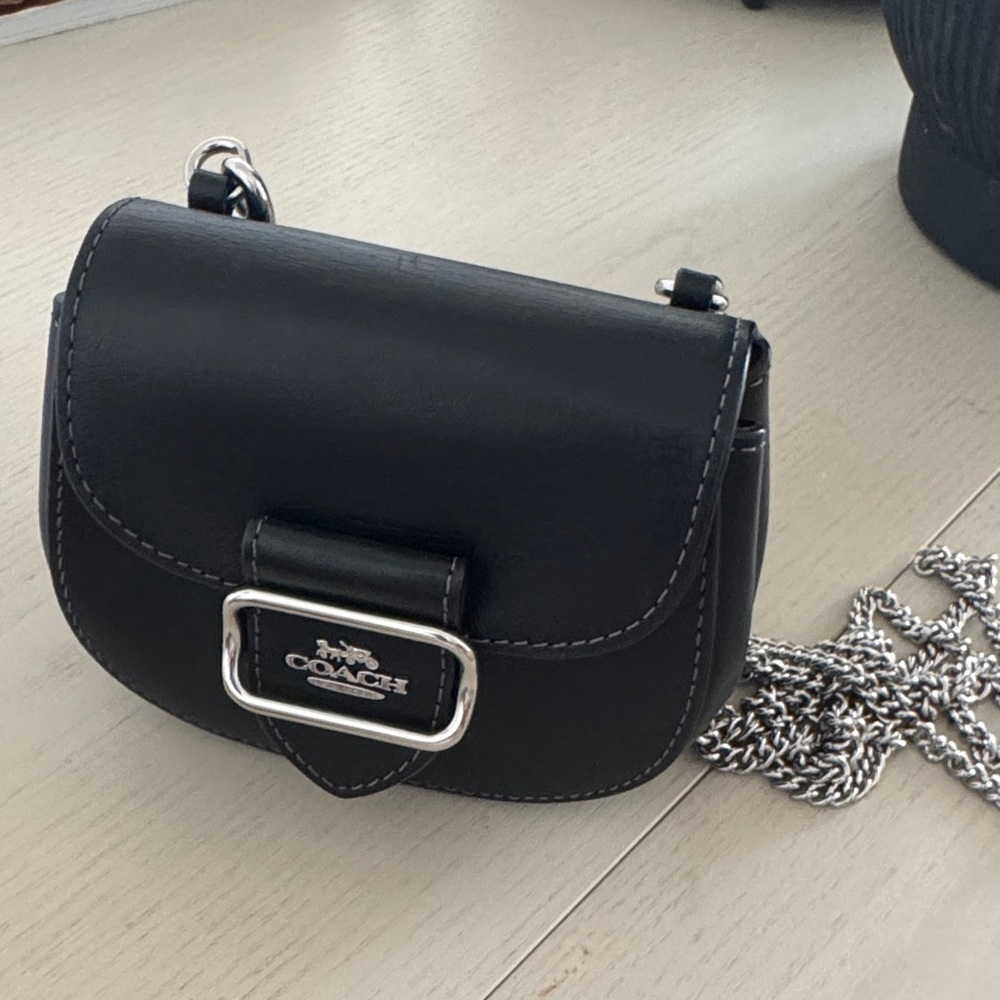 Coach Black Leather Crossbody Bag with Silver Chain